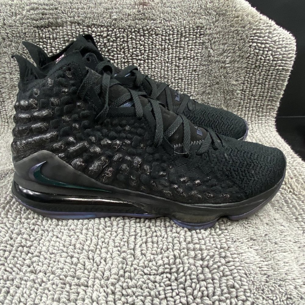 Nike Men’s Black High-Top Basketball Sneakers with Iridescent Swoosh